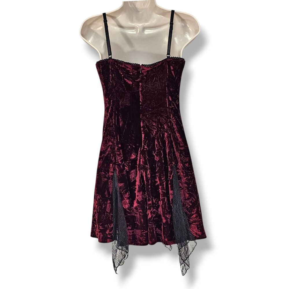 Dolls Kill Widow Red Velvet Lace Trim Mini Dress Size S Vampire Goth Witch NWT - Picture 2 of 8